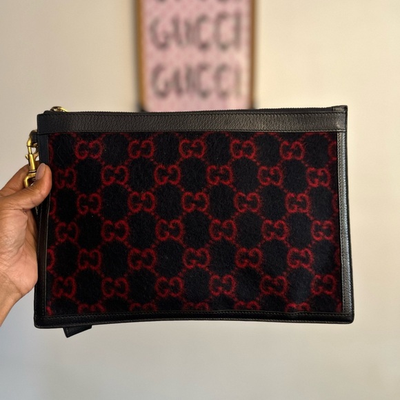 Gucci Handbags - Gucci Red and navy Patterned Pouch